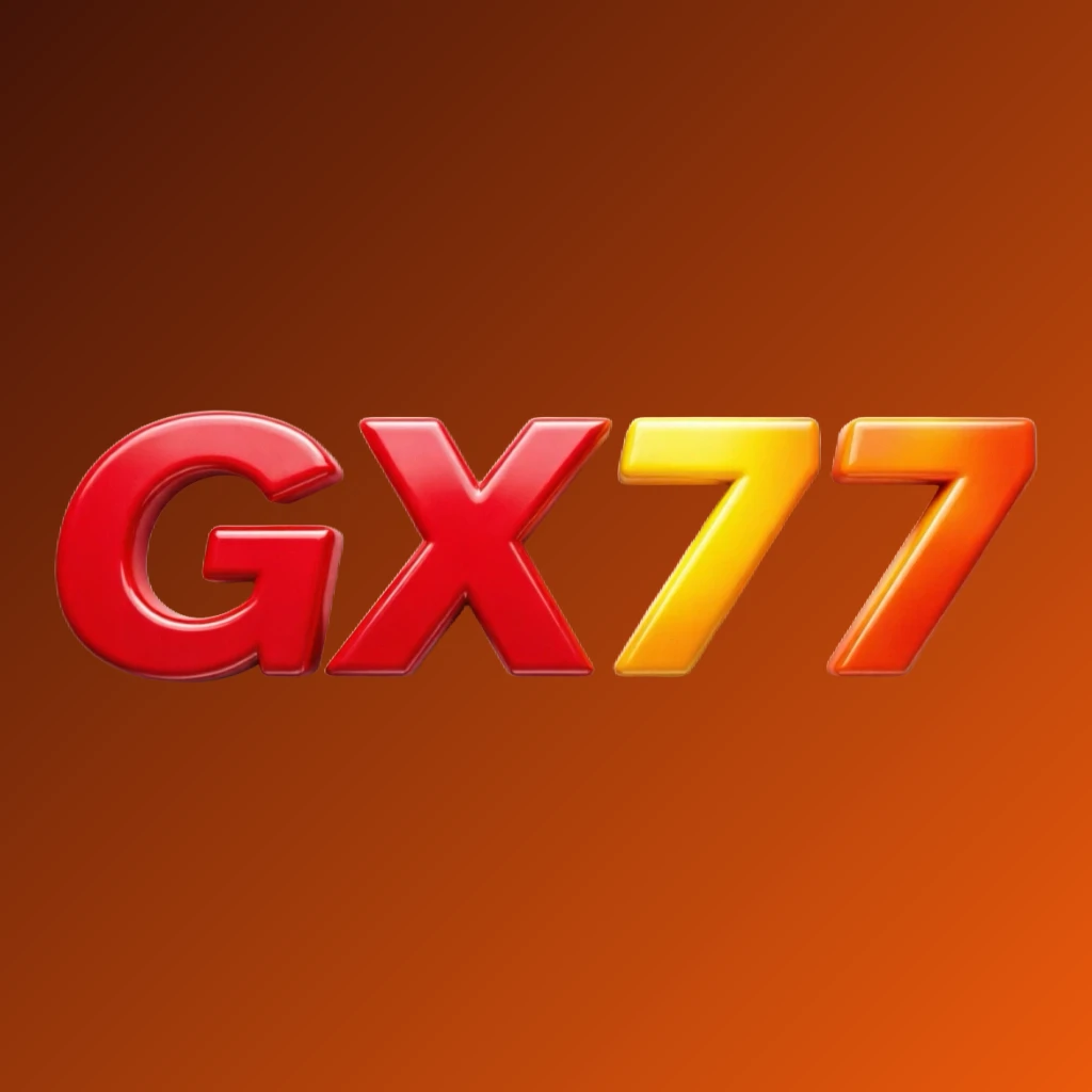 Vibrant GX77 logo with bold heavy typography in bright red, yellow, and orange colors featuring a glossy 3D effect, designed as a wide horizontal rectangular wordmark logo with an energetic modern branding style on a transparent background